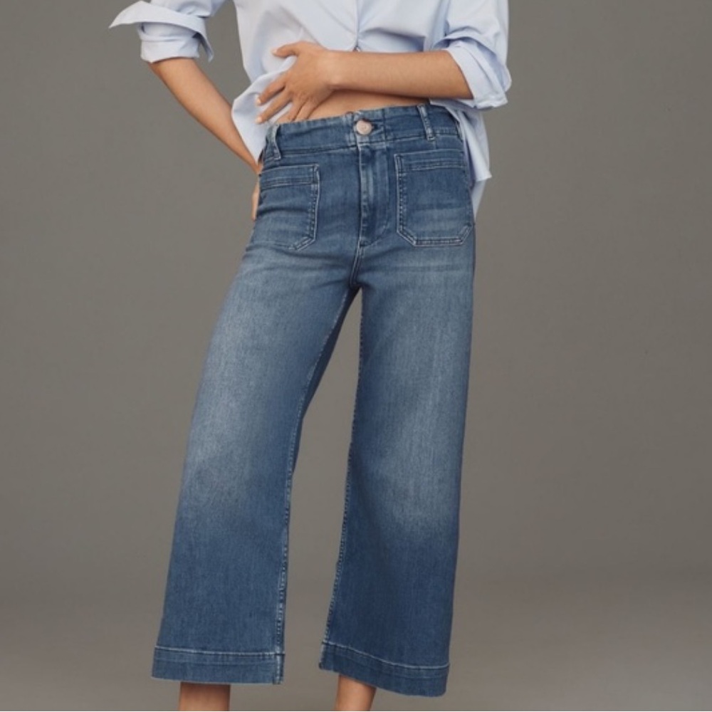 Colette Denim Cropped Wide-Leg Jeans by Maeve